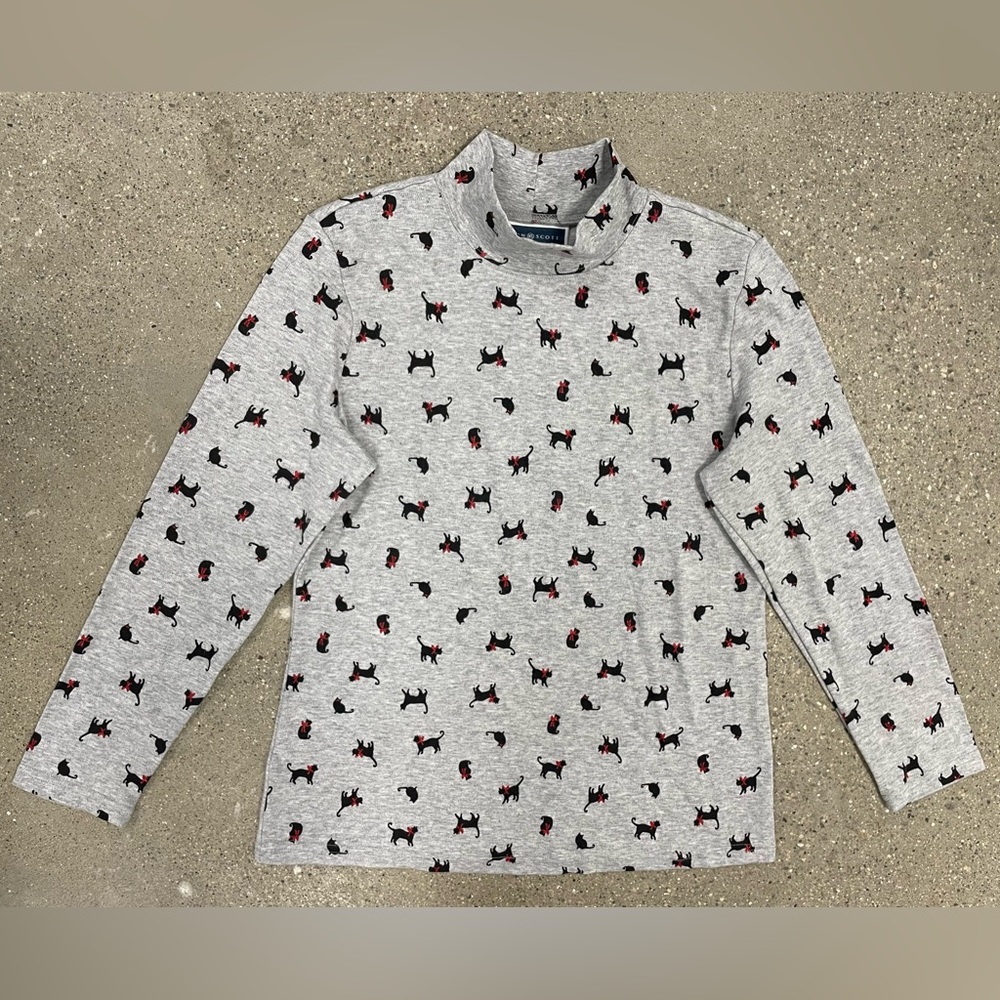 Black Cat all over print turtleneck glitter bows perfect for layering comfy cozy - Picture 2 of 10